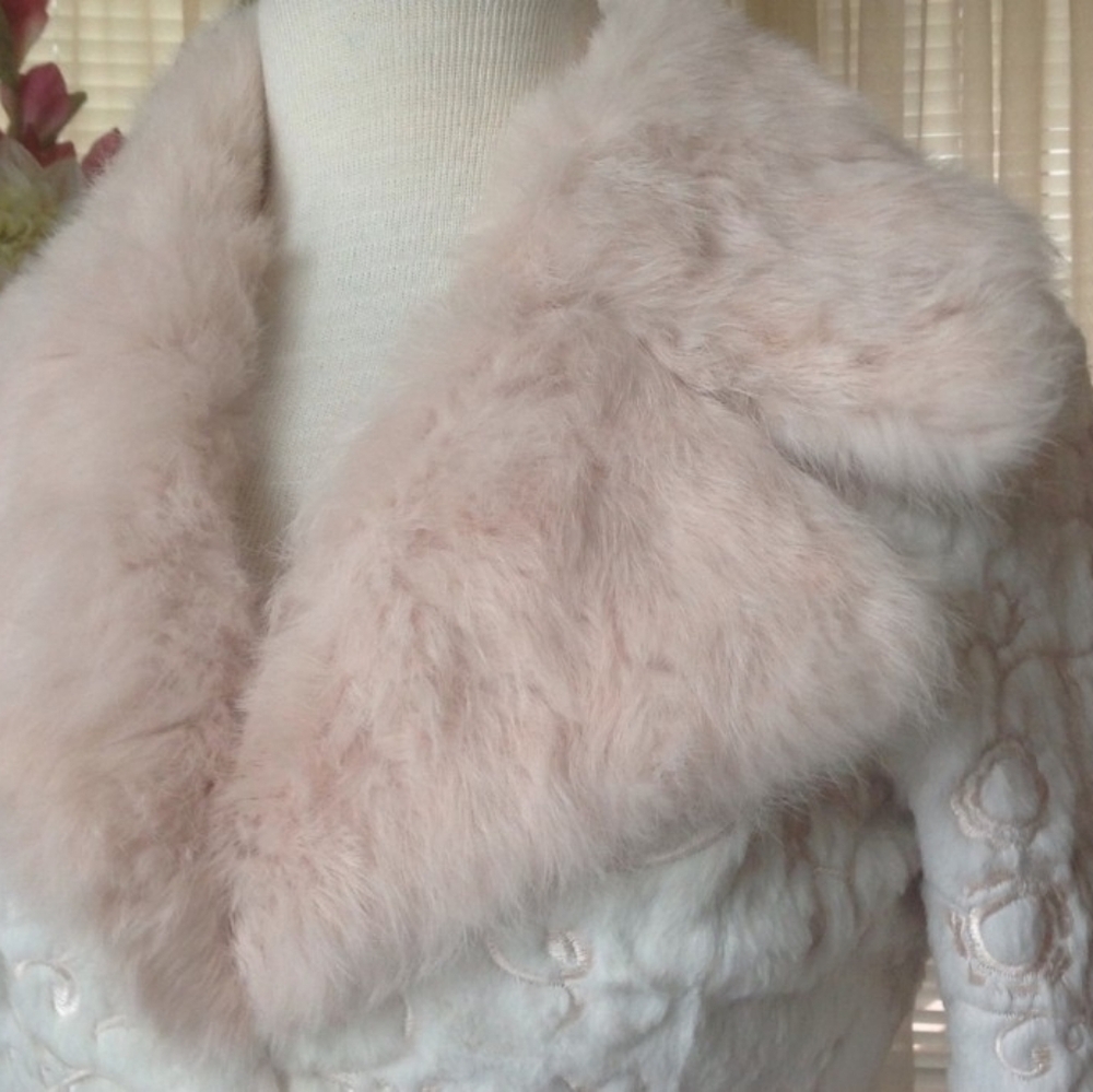 Bebe Rare White and Pink Genuine Rabbit Fur Jacket - Picture 4 of 8